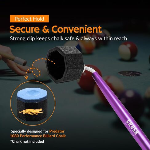 حامل طباشير ألومنيوم من Crush Billiards - علبة طباشير مثمنة لطباشير Predator 1080 - تصميم مطور بطول إضافي ووزن متوازن - ملحق بلياردو غير مغناطيسي للاعبي البلياردو والمحترفين in Kuwait