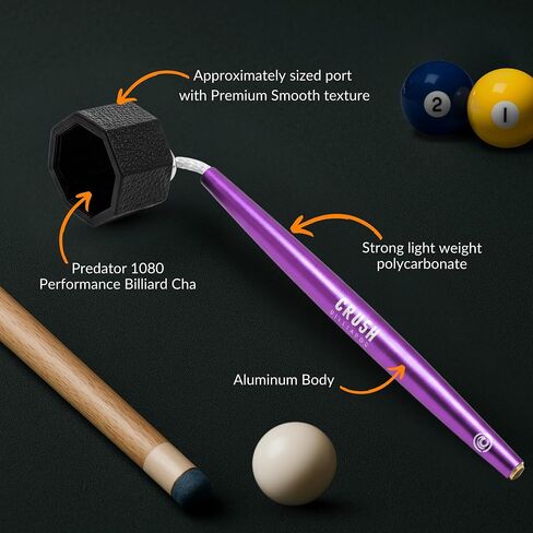 حامل طباشير ألومنيوم من Crush Billiards - علبة طباشير مثمنة لطباشير Predator 1080 - تصميم مطور بطول إضافي ووزن متوازن - ملحق بلياردو غير مغناطيسي للاعبي البلياردو والمحترفين in Kuwait
