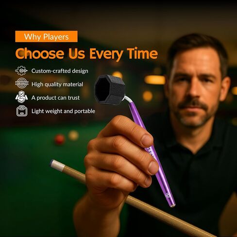 حامل طباشير ألومنيوم من Crush Billiards - علبة طباشير مثمنة لطباشير Predator 1080 - تصميم مطور بطول إضافي ووزن متوازن - ملحق بلياردو غير مغناطيسي للاعبي البلياردو والمحترفين in Kuwait