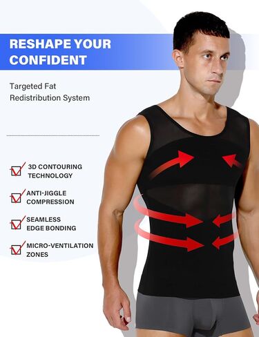Arjen Kroos Men's Slimming Shirt Mesh Compression Shirt 4-Way Stretch Body Shaper for Chest,Abdomen & Posture Support in Saudi Arabia