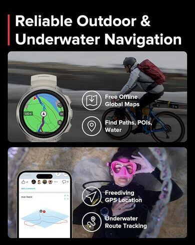 ساعة SUUNTO Ocean Dive للكمبيوتر والرياضة، شاشة AMOLED، مقاومة للماء حتى 100 متر، نظام تحديد المواقع العالمي مزدوج التردد، خريطة غير متصلة بالإنترنت، 95+ رياضة، تتبع جودة HRV والنوم، عمر البطارية 40 ساعة في وضع الغوص in Kuwait