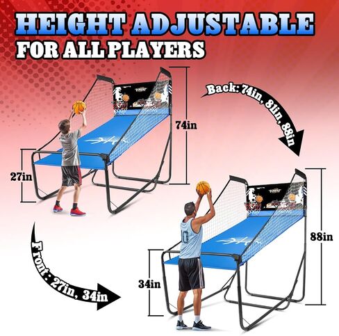 Basketball Arcade Game,Height Adjustable Basketball Shooting Game with 8 Game Modes, Arcade Sounds,4 Balls, Air Pump, LED Display,Foldable Indoor Basketball Games for All Players in Saudi Arabia