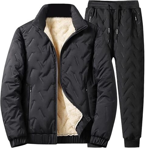 Men’S Printed Tracksuit Set Fleece Lined Hooded Jacket and Pants Two Piece Slim Fit Warm Sportswear in Saudi Arabia