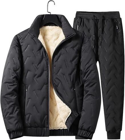 Men’S Printed Tracksuit Set Fleece Lined Hooded Jacket and Pants Two Piece Slim Fit Warm Sportswear in Saudi Arabia