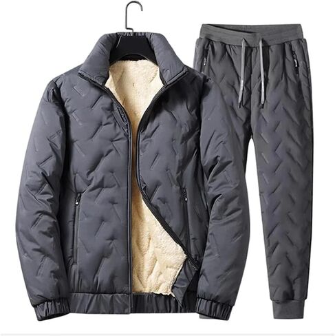 Men’S Printed Tracksuit Set Fleece Lined Hooded Jacket and Pants Two Piece Slim Fit Warm Sportswear in Saudi Arabia