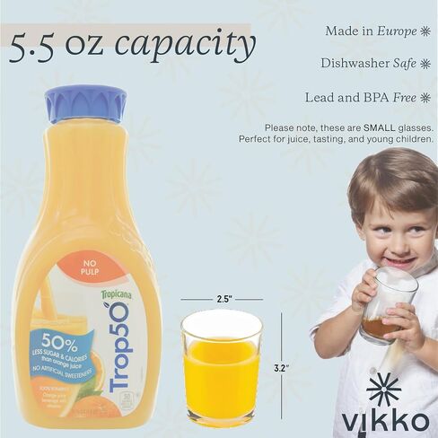 Vikko Small Orange Fruit Juice Glasses, 5 oz, Set of 6, Durable Glass Tumblers, Dishwasher Safe in Saudi Arabia