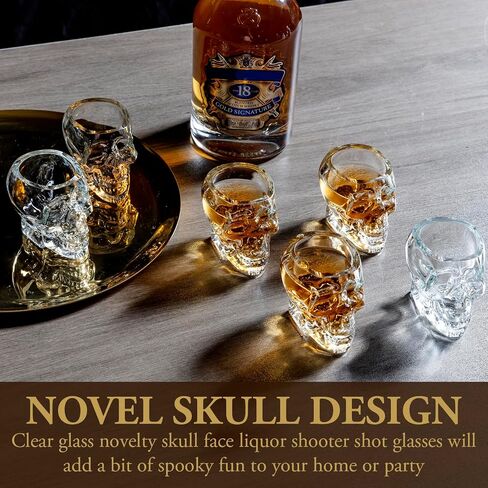 MyGift Set of 6 Skull Shot Glasses – 2.8 oz Clear Glass Novelty Drinkware for Halloween Parties, Cocktail Bars & Home Decor – Spooky 3D Skull Design in Saudi Arabia