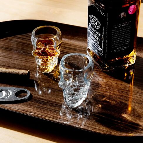 MyGift Set of 6 Skull Shot Glasses – 2.8 oz Clear Glass Novelty Drinkware for Halloween Parties, Cocktail Bars & Home Decor – Spooky 3D Skull Design in Saudi Arabia