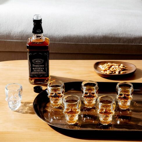 MyGift Set of 6 Skull Shot Glasses – 2.8 oz Clear Glass Novelty Drinkware for Halloween Parties, Cocktail Bars & Home Decor – Spooky 3D Skull Design in Saudi Arabia