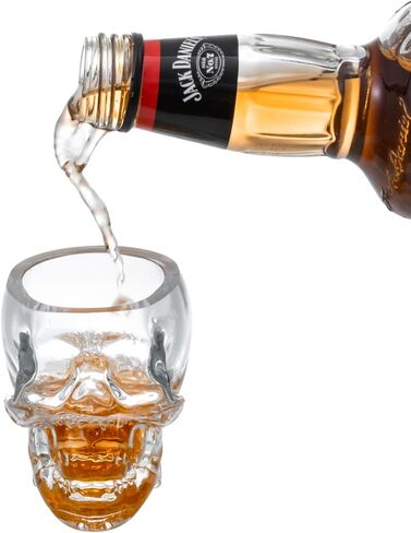MyGift Set of 6 Skull Shot Glasses – 2.8 oz Clear Glass Novelty Drinkware for Halloween Parties, Cocktail Bars & Home Decor – Spooky 3D Skull Design in Saudi Arabia