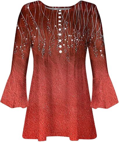PBNBP Summer Tops for Women 2025 3/4 Sleeve V Neck Blouses Dressy Casual Tee Floral Henley Shirts Fashion Pleated Tunic Top in Saudi Arabia