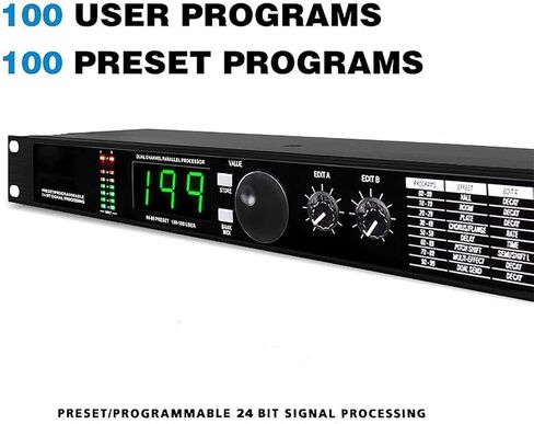 Digital Reverb Multi Effect DSP Processor, Professional Audio Processor Equalizer, Preset/Programmable 24 Bit Signal Processing, 99 Preset Programs, for Studio, Stage Performance. in Saudi Arabia