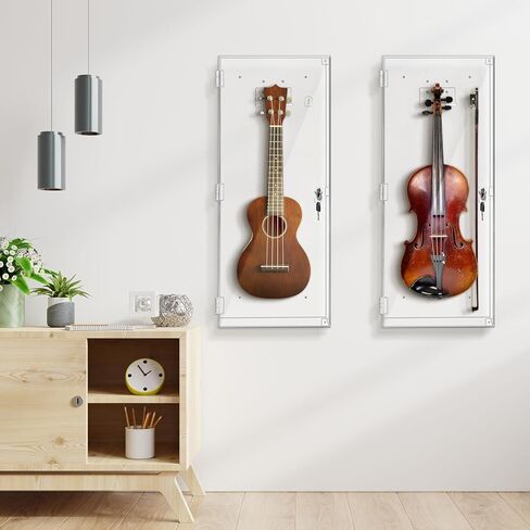 Acrylic Violin Display Case with Lock Key Magnetic Door Ukulele Fiddle Display Case Shadow Box with Hanger 29.5" x 12" x 4.75" Violin Cases for Musician Collection in Saudi Arabia