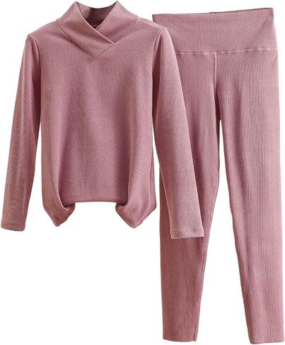 2 Piece Pajamas for Women Set Long Sleeve and Pants Set Casual Sleepwear Winter Loungwear Soft Nightwear in Saudi Arabia