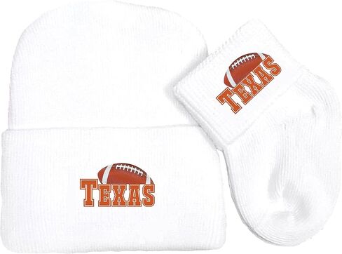 Newborn Baby Knit Cap and Socks Set for Texas Football Fans White in Saudi Arabia