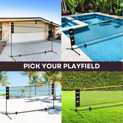 مجموعات كرة الريشة الكاملة (10أقدام/17أقدام) عرض قابل للتعديل، ارتفاع قابل للتعديل (2.8/5.1/7.4أقدام)، مجموعة كرة ريشة بيكلبول للكرة الطائرة مع شبكة، 4 مضارب + 4 مجاديف + كرة طائرة للعبة عائلية في الهواء الطلق. in Kuwait