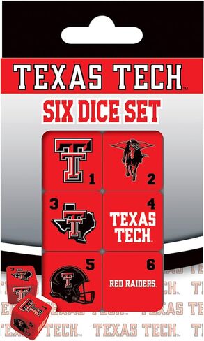 MasterPieces Game Day - NCAA Texas Tech Red Raiders - مجموعة نرد بشعار الفريق مكونة من 6 قطع - حجم قياسي D6 in Saudi Arabia