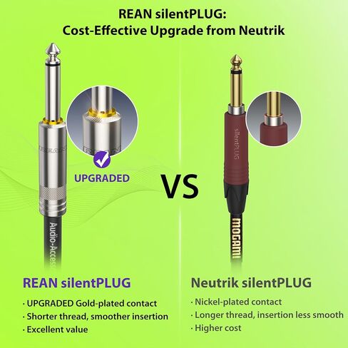 كابل جيتار صامت بطول 10 أقدام، Neutrik REAN SilentPLUG، مجدول من النايلون المقوى بالكيفلار، كتم صوت تلقائي 20 AWG 99.99% OFC 1/4 كابل أداة، سلك أمبير محمي بدون ضوضاء لجيتار الجهير in Kuwait