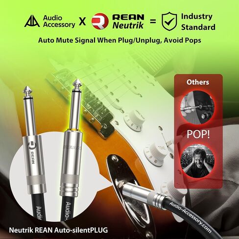 كابل جيتار صامت بطول 10 أقدام، Neutrik REAN SilentPLUG، مجدول من النايلون المقوى بالكيفلار، كتم صوت تلقائي 20 AWG 99.99% OFC 1/4 كابل أداة، سلك أمبير محمي بدون ضوضاء لجيتار الجهير in Kuwait