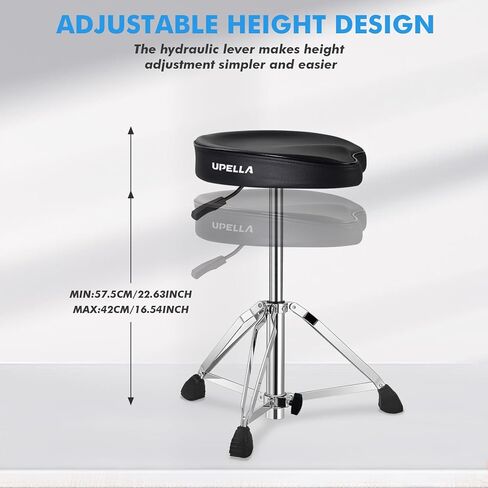Pro Drum Stool with Backrest, Heavy Duty Hydraulic Drum Throne, Ergonomic Memory Foam Drum Seat, Adjustable Drum Chair Anti-Slip Base, Drum Saddle Bench for Drummers Musicians(Brown) in Kuwait