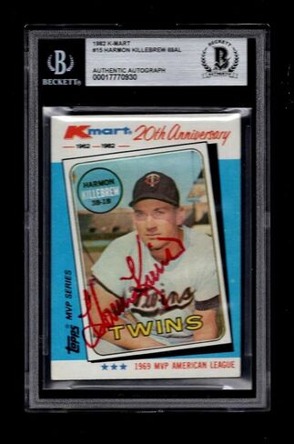 وقع Harmon Killebrew على بطاقة Topps K-mart لعام 1982 رقم 15 للبيسبول الموقعة من Beckett. - بطاقات البيسبول الموقعة in Saudi Arabia