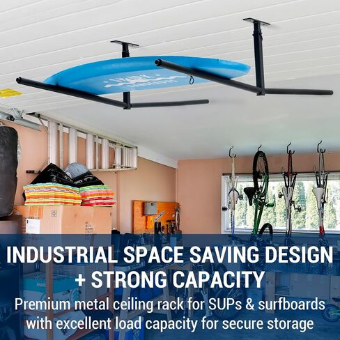 MyGift Garage Ceiling Mounted Industrial Metal SUP and Surfboards Adjustable Storage Rack, Space Saving Hanging Ladder Holder Rack, 2 Piece Set in Saudi Arabia