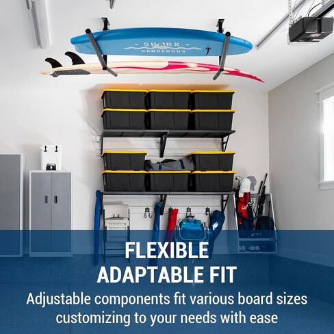 MyGift Garage Ceiling Mounted Industrial Metal SUP and Surfboards Adjustable Storage Rack, Space Saving Hanging Ladder Holder Rack, 2 Piece Set in Saudi Arabia