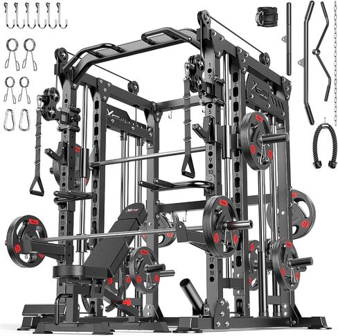 Smith Machine with Cable Crossover System, Multi-Function Power Cage Squat Rack for Home Gym, Power Rack and Packages Weight Sets. in Saudi Arabia