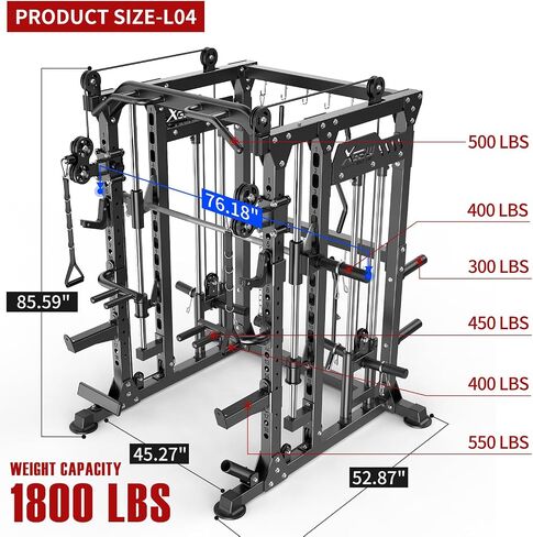 Smith Machine with Cable Crossover System, Multi-Function Power Cage Squat Rack for Home Gym, Power Rack and Packages Weight Sets. in Saudi Arabia