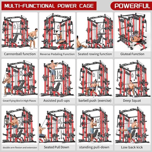 Smith Machine with Cable Crossover System, Multi-Function Power Cage Squat Rack for Home Gym, Power Rack and Packages Weight Sets. in Saudi Arabia
