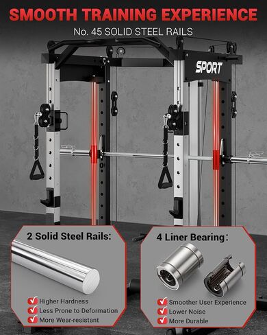 GarveeLife Smith Machine Home Gym، قفص طاقة برف القرفصاء بوزن 2200 رطل، محطة تمرين رياضية منزلية الكل في واحد مع شريط سميث، نظام سحب LAT للأسفل، نظام كروس الكابل والمزيد من الملحقات in Saudi Arabia