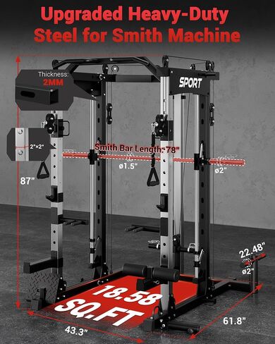 GarveeLife Smith Machine Home Gym، قفص طاقة برف القرفصاء بوزن 2200 رطل، محطة تمرين رياضية منزلية الكل في واحد مع شريط سميث، نظام سحب LAT للأسفل، نظام كروس الكابل والمزيد من الملحقات in Saudi Arabia