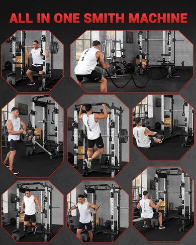GarveeLife Smith Machine Home Gym، قفص طاقة برف القرفصاء بوزن 2200 رطل، محطة تمرين رياضية منزلية الكل في واحد مع شريط سميث، نظام سحب LAT للأسفل، نظام كروس الكابل والمزيد من الملحقات in Saudi Arabia