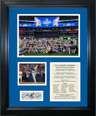 Framed Los Angeles Dodgers 2025 Back to Back World Series Champions Shohei Ohtani Yoshinobu Yamamoto Roki Sasaki MVP Facsimile Laser Engraved Signature Auto 11"x14" Baseball Photo Sig Collage in Saudi Arabia