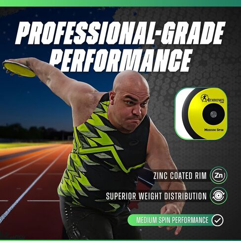 قرص مسابقة الدوران المتوسط ​​للمضمار والميدان، والمدرسة الثانوية، والكلية، والرجال والنساء - وزن حافة 75%، معتمد من الاتحاد الدولي لألعاب القوى مع حقيبة حمل مجانية، أصفر نيون وأسود in Kuwait