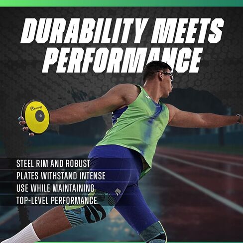 قرص مسابقة الدوران المتوسط ​​للمضمار والميدان، والمدرسة الثانوية، والكلية، والرجال والنساء - وزن حافة 75%، معتمد من الاتحاد الدولي لألعاب القوى مع حقيبة حمل مجانية، أصفر نيون وأسود in Kuwait