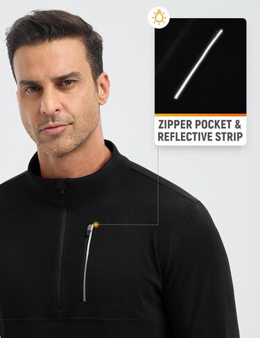 baleaf Fleece Quarter Zip Pullover Men Sweatshirt with Zipper Pocket Reflective Strip Running Golf Causal in Saudi Arabia