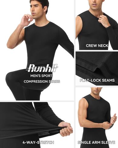 قمصان Runhit للرجال لكرة السلة بذراع واحدة مضغوطة بأكمام طويلة 1/2 بذراع واحد قميص داخلي رياضي للتمرين بطبقة أساسية in Saudi Arabia