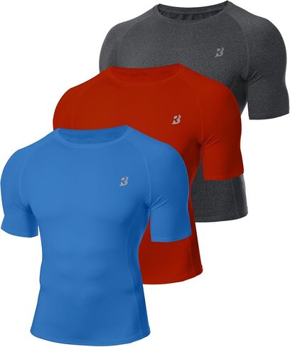 Roadbox Mens Compression Shirt Short Sleeve, 3 Pack Cool Dry Workout Base Layer Undershirts, Athletic T-Shirt for Gym Sports in Saudi Arabia