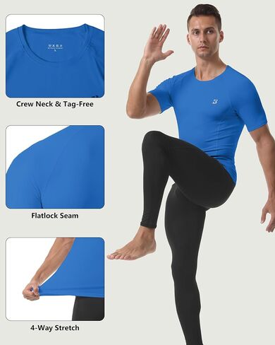 Roadbox Mens Compression Shirt Short Sleeve, 3 Pack Cool Dry Workout Base Layer Undershirts, Athletic T-Shirt for Gym Sports in Saudi Arabia