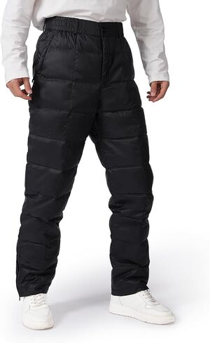 Men's Winter Down Pants - Windproof Warm Puffer Ski Pants, Outdoor Loose Utility Insulated Snow Trousers in Saudi Arabia