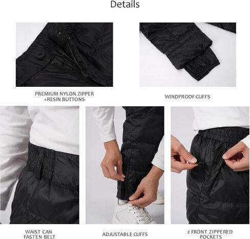 Men's Winter Down Pants - Windproof Warm Puffer Ski Pants, Outdoor Loose Utility Insulated Snow Trousers in Saudi Arabia