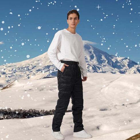 Men's Winter Down Pants - Windproof Warm Puffer Ski Pants, Outdoor Loose Utility Insulated Snow Trousers in Saudi Arabia
