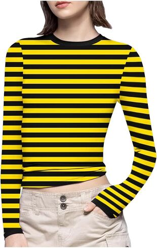Base Layer Tops for Women Long Sleeve Pullover Striped Stretch Fitted Lightweight Thermal Shirts for Cold Weather S-5X in Saudi Arabia