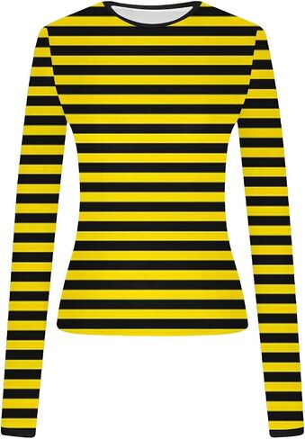 Base Layer Tops for Women Long Sleeve Pullover Striped Stretch Fitted Lightweight Thermal Shirts for Cold Weather S-5X in Saudi Arabia