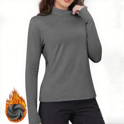 Long Sleeve Thermal Shirts for Women Cold Weather Basic Layer Mock Neck Underwear Warm Bottom Tops with Thumb Hole in Saudi Arabia