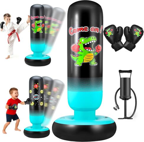 Kids Punching Bag with Boxing Gloves & Pump 165cm Larger Stable Dinosaur & Hitting Target 2 in 1 Inflatable Punching Bag for Kids Boxing Training Bag Set Gifts for Boys & Girls Age 3-12 in Saudi Arabia