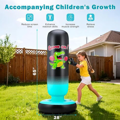 Kids Punching Bag with Boxing Gloves & Pump 165cm Larger Stable Dinosaur & Hitting Target 2 in 1 Inflatable Punching Bag for Kids Boxing Training Bag Set Gifts for Boys & Girls Age 3-12 in Saudi Arabia
