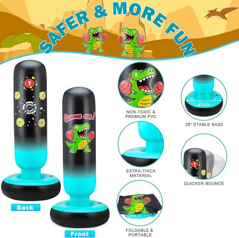 Kids Punching Bag with Boxing Gloves & Pump 165cm Larger Stable Dinosaur & Hitting Target 2 in 1 Inflatable Punching Bag for Kids Boxing Training Bag Set Gifts for Boys & Girls Age 3-12 in Saudi Arabia