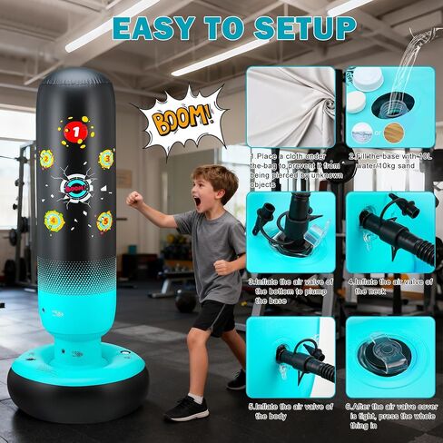 Kids Punching Bag with Boxing Gloves & Pump 165cm Larger Stable Dinosaur & Hitting Target 2 in 1 Inflatable Punching Bag for Kids Boxing Training Bag Set Gifts for Boys & Girls Age 3-12 in Saudi Arabia